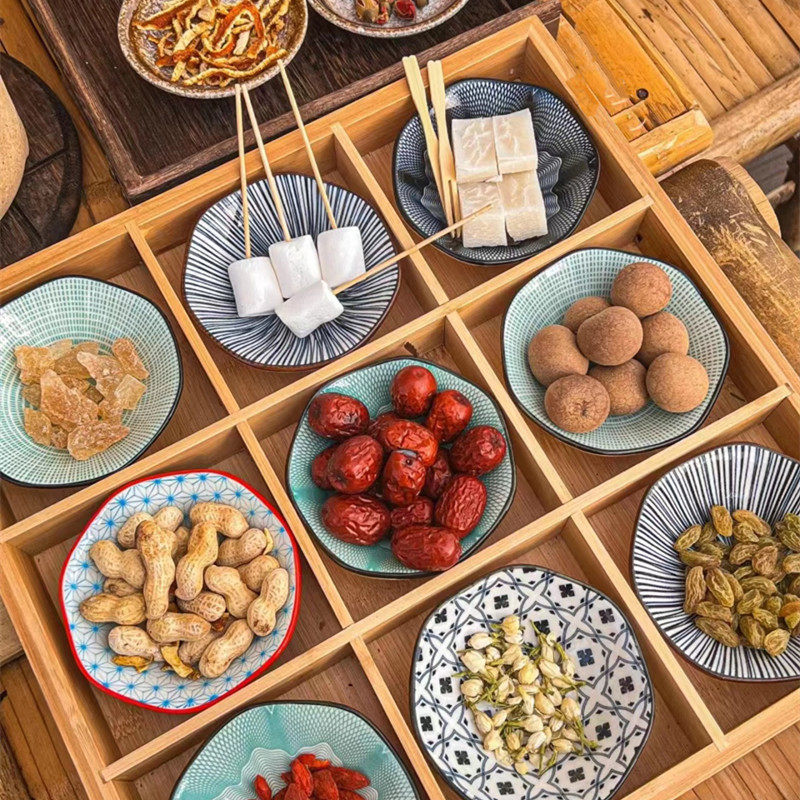 速发九宫格餐具碟子干果点心菜盘分格托盘围炉煮茶的用具配料盘子