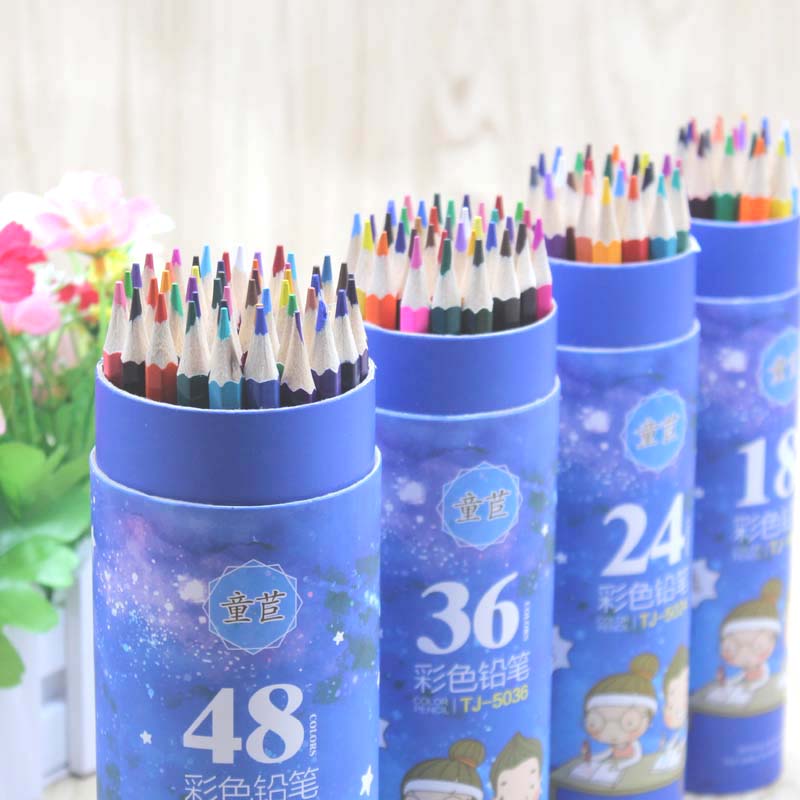 速发小学生彩铅儿童用 6色2业色48色彩色铅笔 桶4专装美术绘画笔