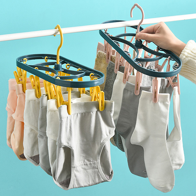 速发衣架晒婴子晾衣架多夹子多功能防风袜儿内衣内钩挂裤家用晾晒