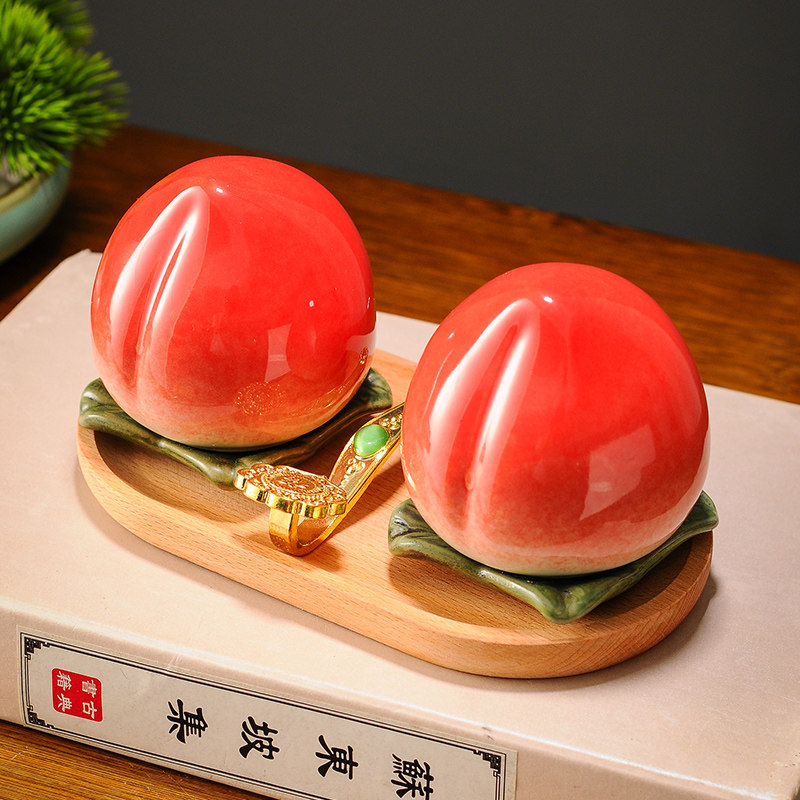 速发桃子摆件福寿双全寿桃物厅送老人爷爷生奶奶日礼客仙桃贺寿礼