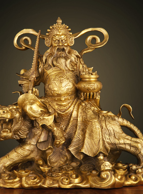 速发爷铜武财神纯赵公明骑虎神像赵摆件供奉铜元帅佛像套装客厅店