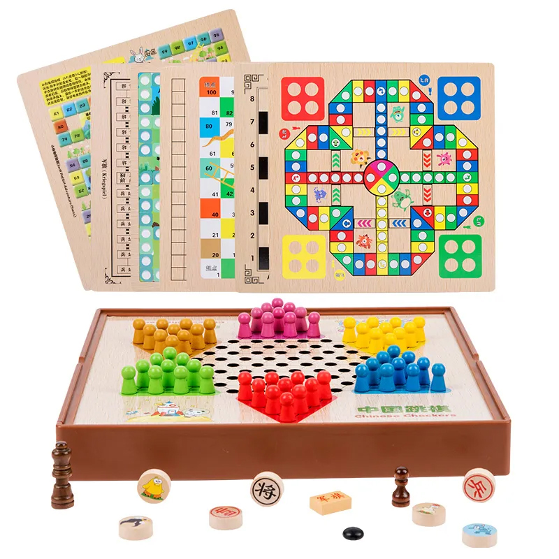 速发飞行棋跳棋五斗棋子兽棋多功能棋儿童多合玩棋智木制桌游益智