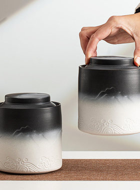 速发盒 白色黑色浮雕祥云山水海波去 念世纪纹猫火化坛罐