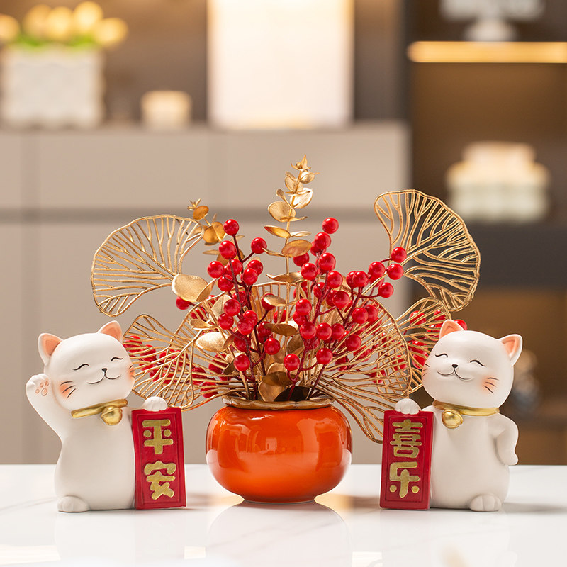 速发平安喜乐厅财迁事事如意柿子摆件乔猫新居礼品客招玄关家居装