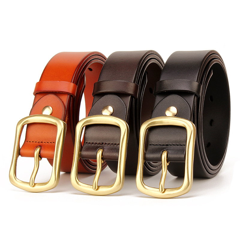 男士经典日字铜针扣真皮皮带头层牛皮腰带加长商务裤带