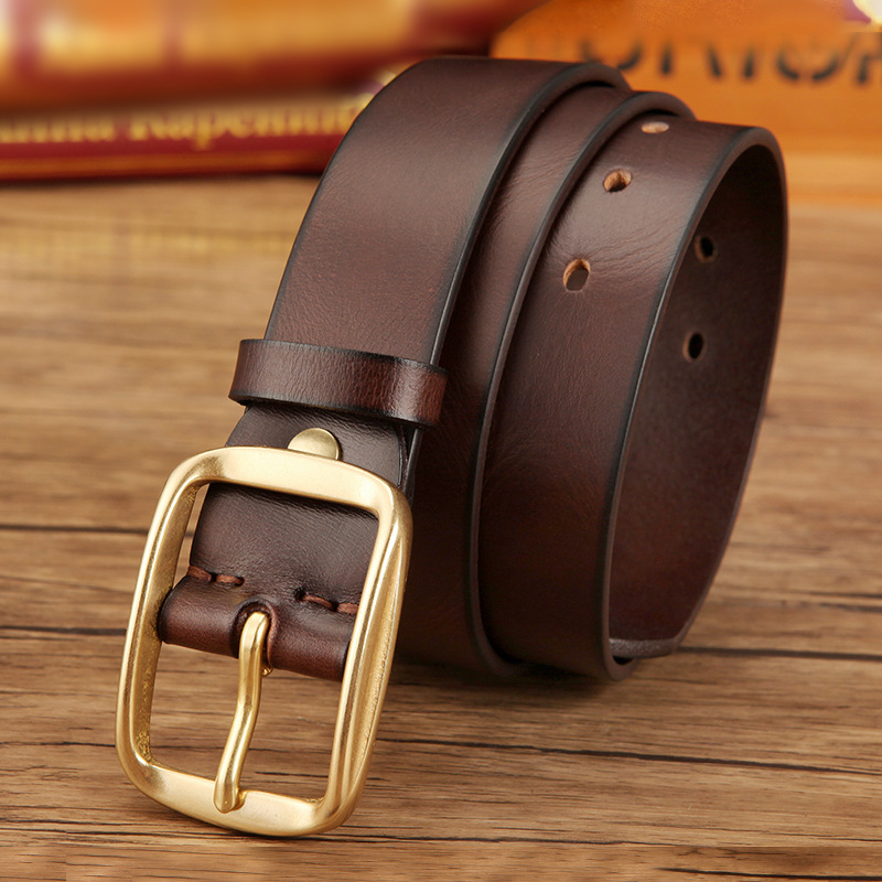 男士真皮铜针扣头层牛皮腰带休闲