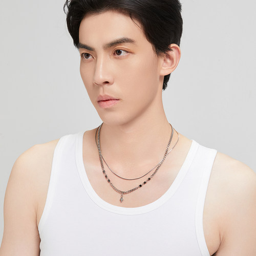 YULUSUI 菱形双层项链不掉色男款潮流痞帅钛钢配饰送男生生日礼物