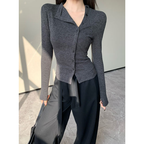 JIJINQI显瘦长袖设计感上衣秋冬季新款不规则针织衫女JC10SZXL274