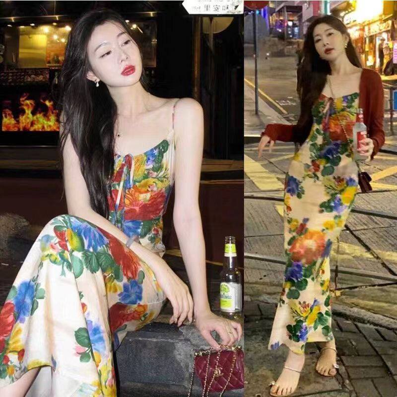EA尧【加州梦境】港风复古碎花连衣裙女夏季短款开衫吊带裙热销