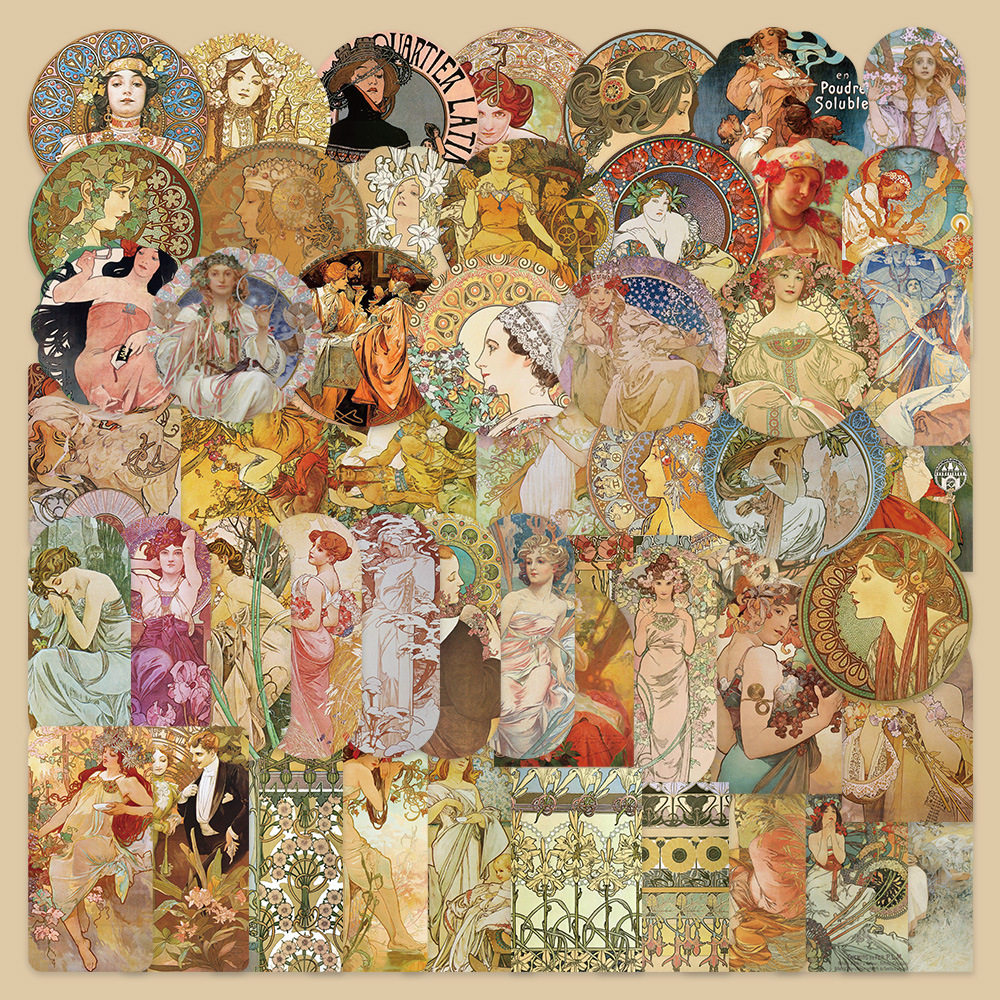 54张复古文艺人物贴纸笔记本电脑手账本手机壳水杯装饰素材贴画