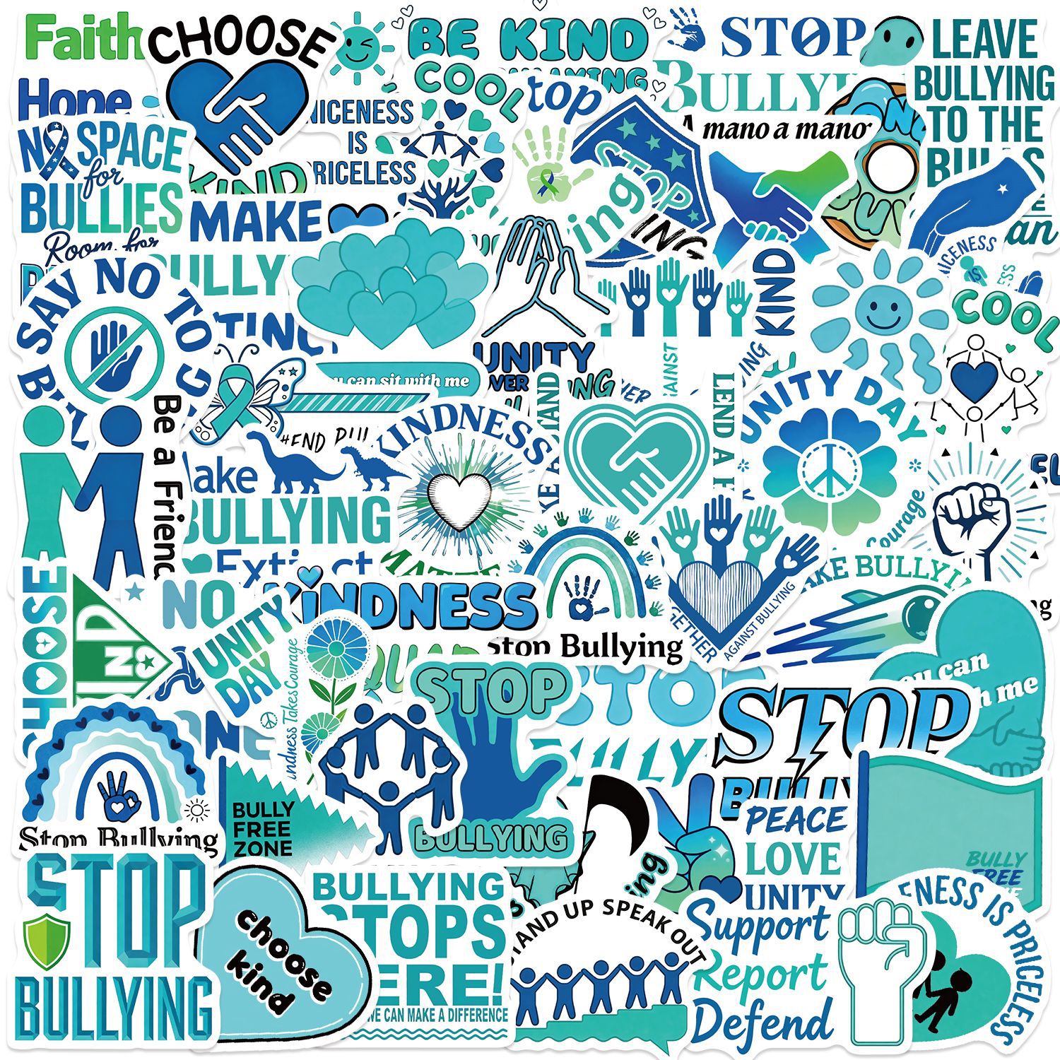 50张反霸凌日创意涂鸦贴纸装饰DIY笔记本手机行李箱手账防水贴画