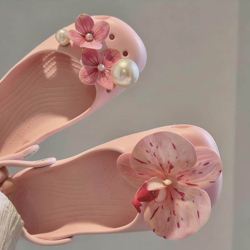 春日出逃crocs芭蕾洞洞鞋花扣