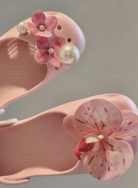 春日出逃crocs芭蕾洞洞鞋花扣