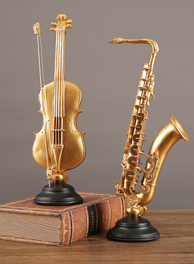 速发复古金客小提电摆件轻奢树脂萨克斯色厅琴视柜酒柜装饰品