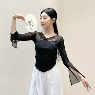 速发古服舞网纱民韵蝴蝶纱衣班典艺考练功服中国身族舞蹈服装 上衣