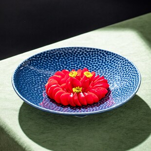 速发创意盘理餐点中式蜂窝圆盘酒店前菜碟糕具料复古寿司刺身蓝色