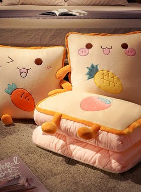 速发抱枕被子两用午合加厚汽车折叠车用枕头靠公室午睡毯子二休一