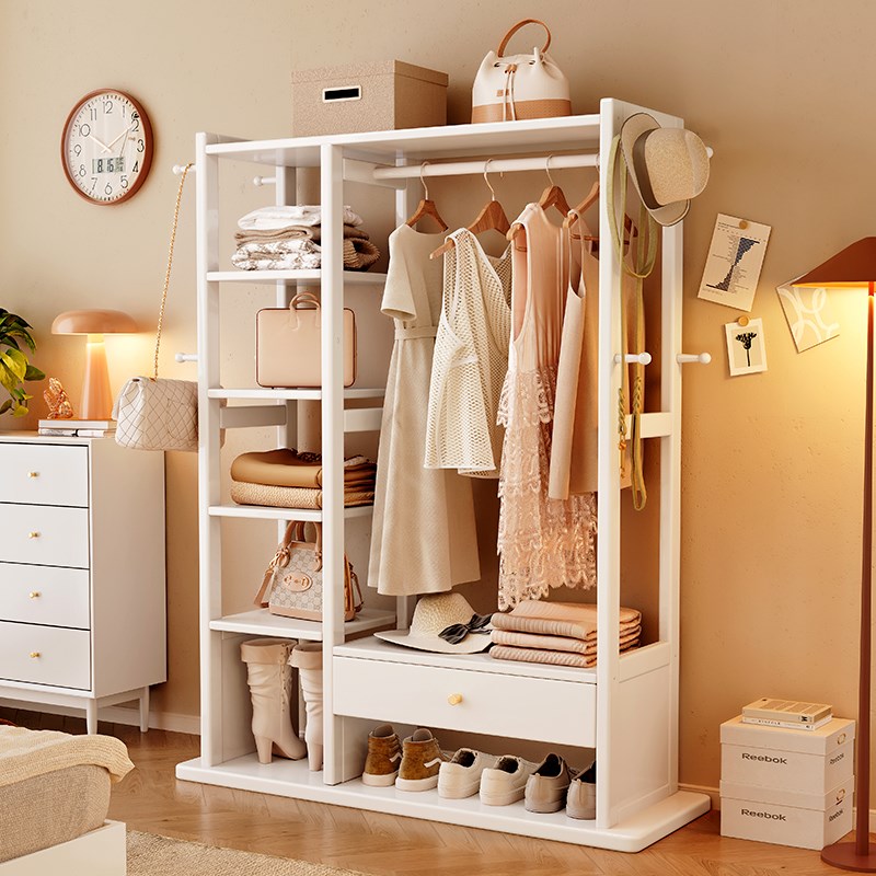 速发实木衣帽架落地卧室挂衣架鞋架收体衣服一纳架子家用多功能置