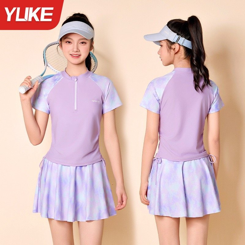 儿童泳衣女童中大童分体游泳衣2025新款女孩初中生专业训练泳装