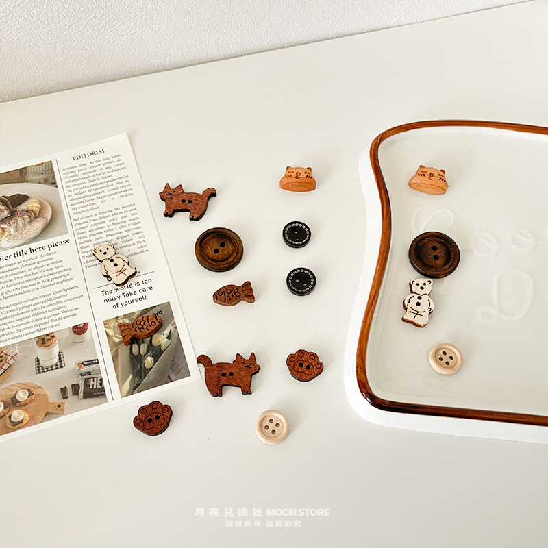 复古木质磁吸冰箱贴小猫钓鱼磁铁