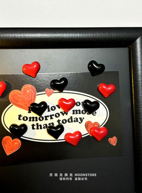 韩国ins黑红色爱心冰箱贴复古迷你装饰磁贴铁皮柜吸铁石洞洞板