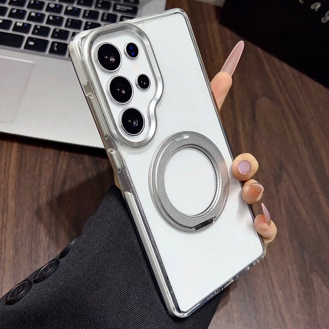 适用三星S24Ultra手机壳s25u磁吸360°旋转支架S23ultra/S24ultra/S25ultra/S26ultra透明全包防摔s23保护套