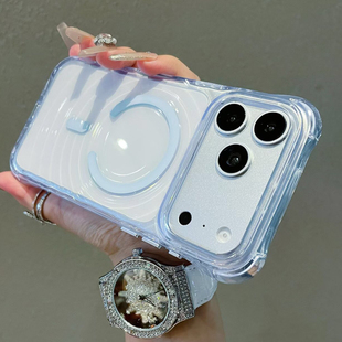 四角气囊防摔适用苹果17promax手机壳简约波漾磁吸iphone16pro新款15男女款14透明13高级感17pro情侣保护外套