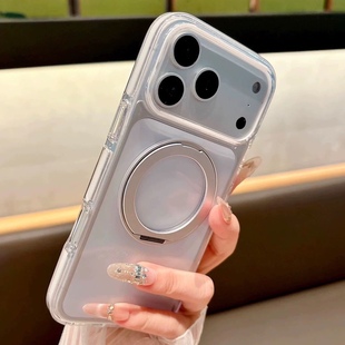 360°旋转折叠支点壳适用苹果16promax手机壳iphone17升级版15pro磁吸支架14简约16透明高级感全包防摔17硬壳