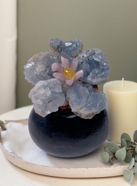 小众手作天青石水晶永生花摆件