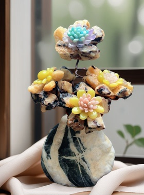 天然共生矿紫水晶岫玉花束摆件