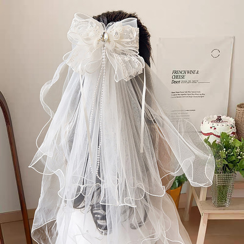 蝴蝶结头纱顶夹女孩生日发夹头饰