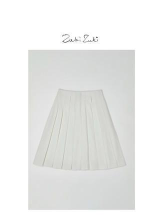 ZUKIZUKI白色连身低腰百褶裙-White Low Waisted Pleated Skirt