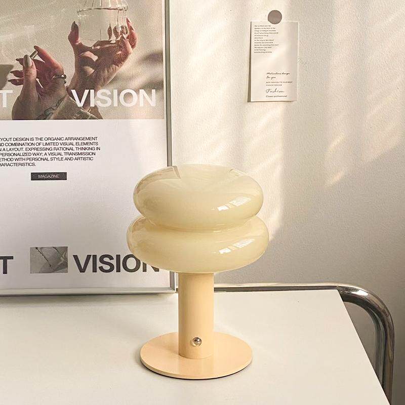 奶油风玻璃灯卧室床头护眼灯中古台灯无线调光充电氛围小夜灯礼物