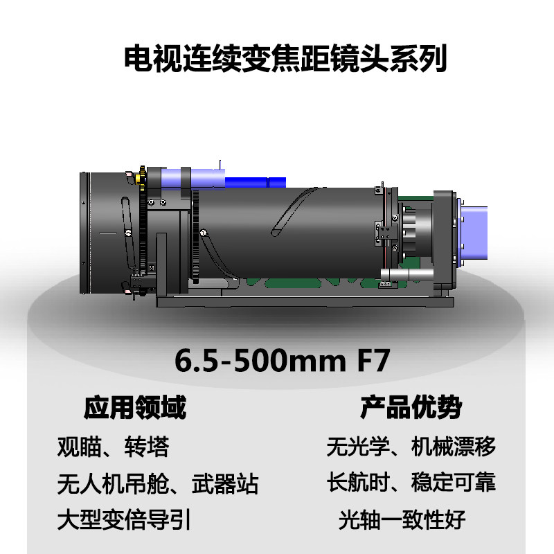 连续变焦距电视镜头6.5-500mmF7空心杯电动可视观瞄海边防监控光