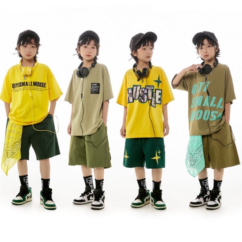 速发少儿街舞服装hipp松h服装宽o短裤套装男孩嘻哈潮装演出服