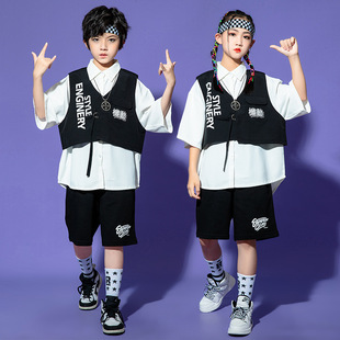 速发六一儿2h嘻哈演出潮演孩童iphop表服服装 少儿走秀男孩街舞套