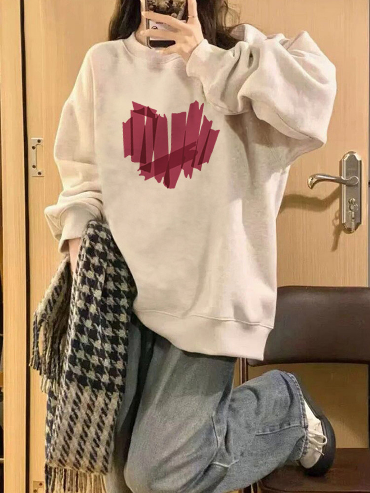 速发早秋新款装圆e卫衣ove码siz领大r宽松长袖潮情侣装薄款上衣