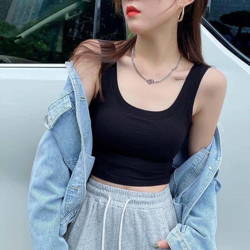 速发黑色吊带背心u搭20垫4新款运动外穿内型美背文胸一体带胸2打