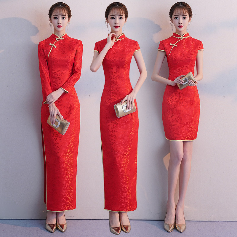 速发礼仪服装迎奖小姐服工袖长作礼服酒店颁宾中国红走秀回娘家旗