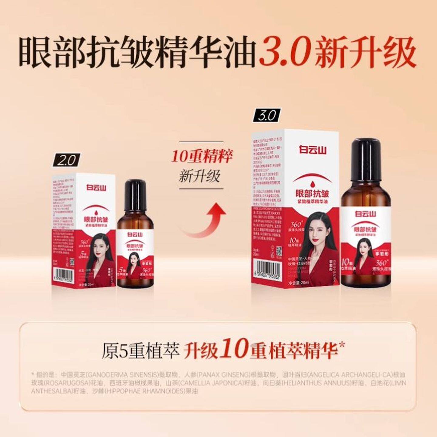 白云山眼部抗皱精华油10重植萃紧致眼周滋润黑眼圈眼霜官方正品