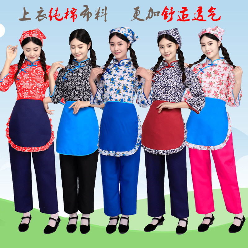 复古阿庆嫂演出碎花采茶女服装茶园茶道拍抖音客家复古女装伴娘服