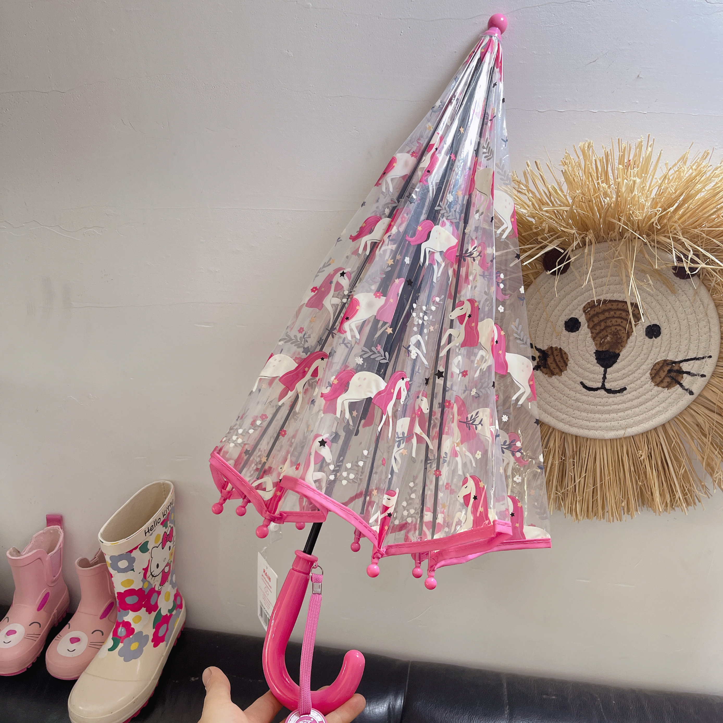 RST小熊独角兽新款宝宝轻便2-8岁小童玩水拍照透明拱型伞可爱雨伞