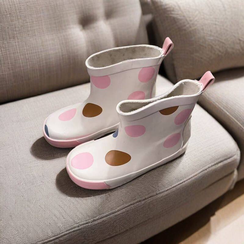 清仓夏季短筒女童波点轻便防滑软底橡胶雨鞋25-34码 有微瑕微脏