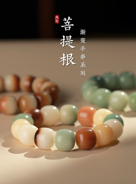 干车干磨天然无染色白玉菩提根渐变手串女原生态手链文玩菩提子男