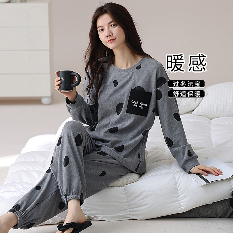 2025年新款德绒保暖睡衣女士加厚长袖秋冬款可外穿休闲运动家居服