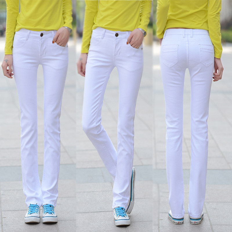 new pattern Korean Edition spring and autumn white Jeans Self cultivation Show thin trousers Straight pants Versatile Korean Edition Elastic force trousersin the Women's clothing/Boutique , Jeans  category - from Buy2taobao.com to provide professional Taobao agent buy service