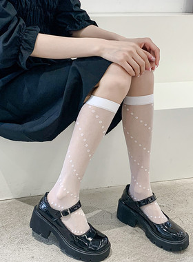 春夏斜纹点点jklolita袜圆点袜子白色生成色黑丝袜夏