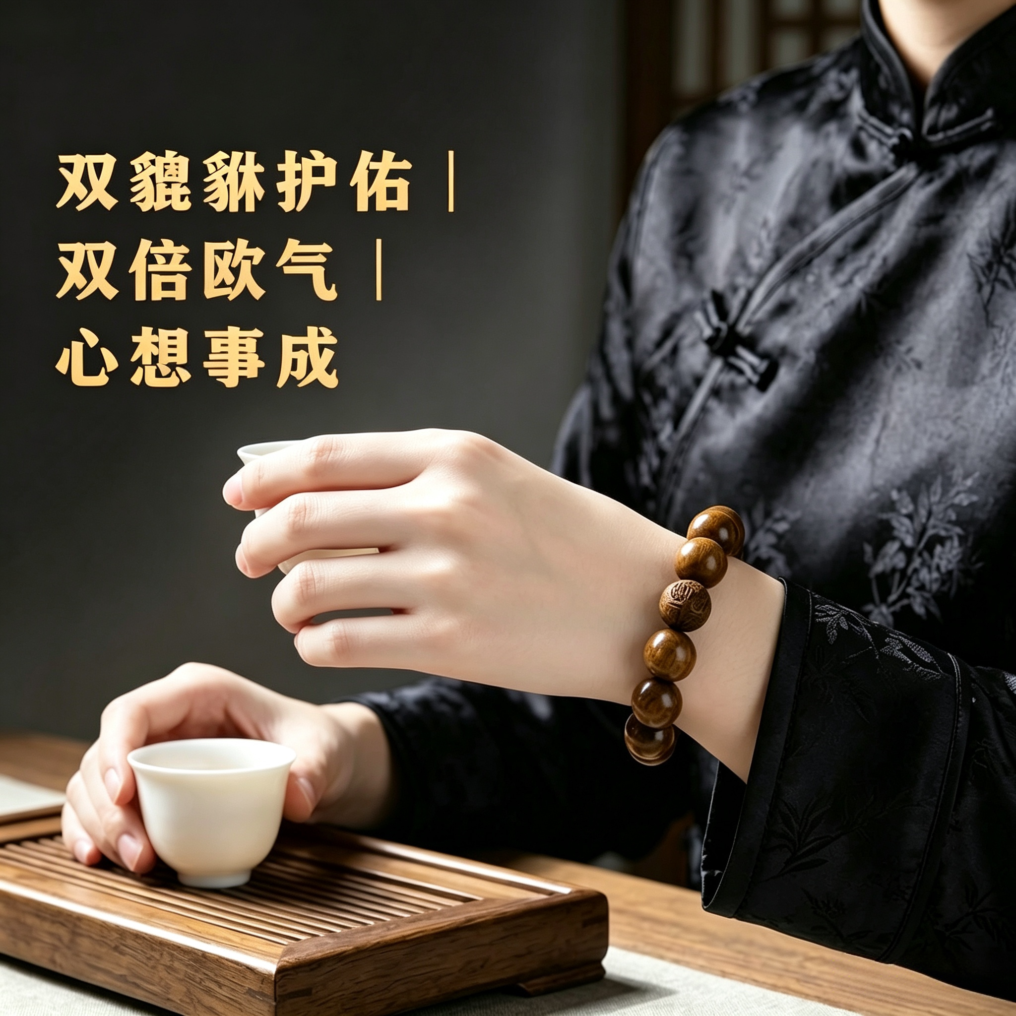 金丝楠木手串男女佛珠手链文玩精雕刻貔貅拆房料四川老料木质串珠