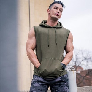 Men's fashionable casual sleeveless hooded vest 男士连帽马甲
