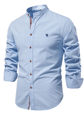 Men's casual  fashion solidcolor long sleeve shirt男长袖衬衫